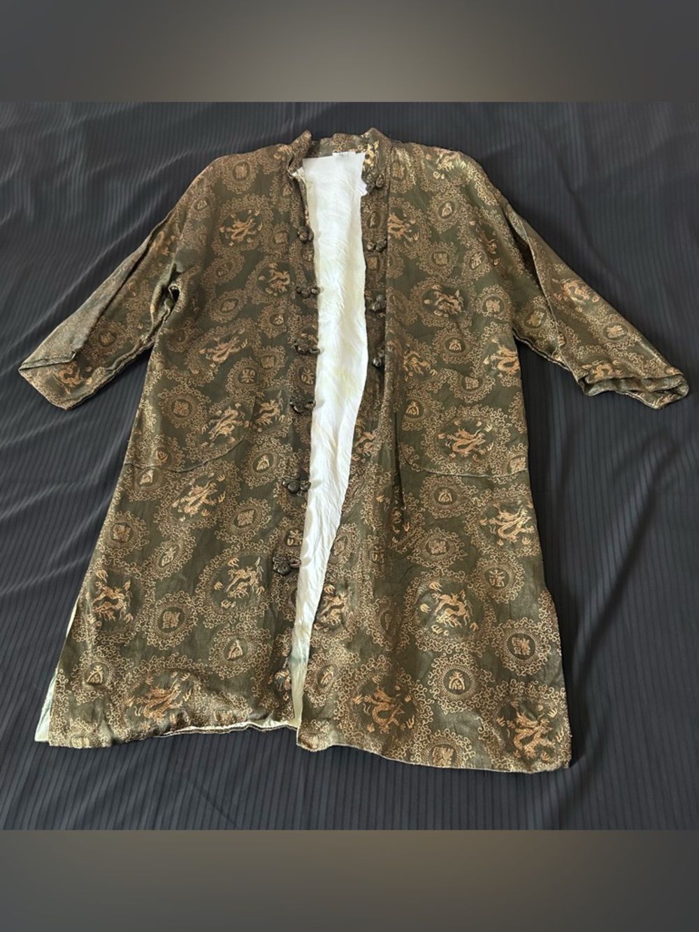 Vintage Olive Green & Gold Brocade Kimono Coat